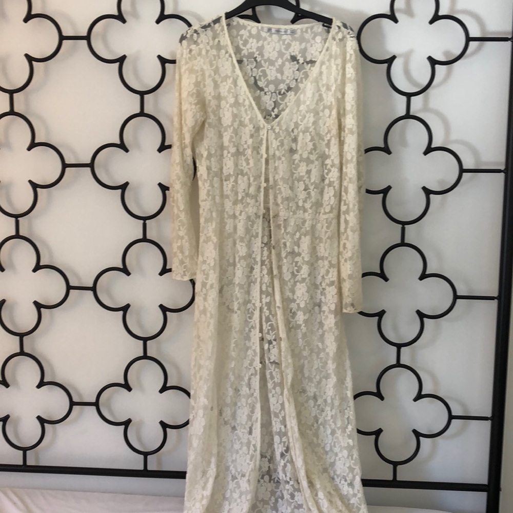 Zara Floor Length Button Up Floral Lace Dress